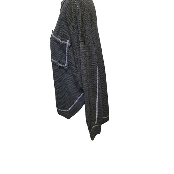 Copied - Zenana Waffle Knit Pullover w/ White Stitching L/XL Oversized Cozy Top - Picture 3 of 4